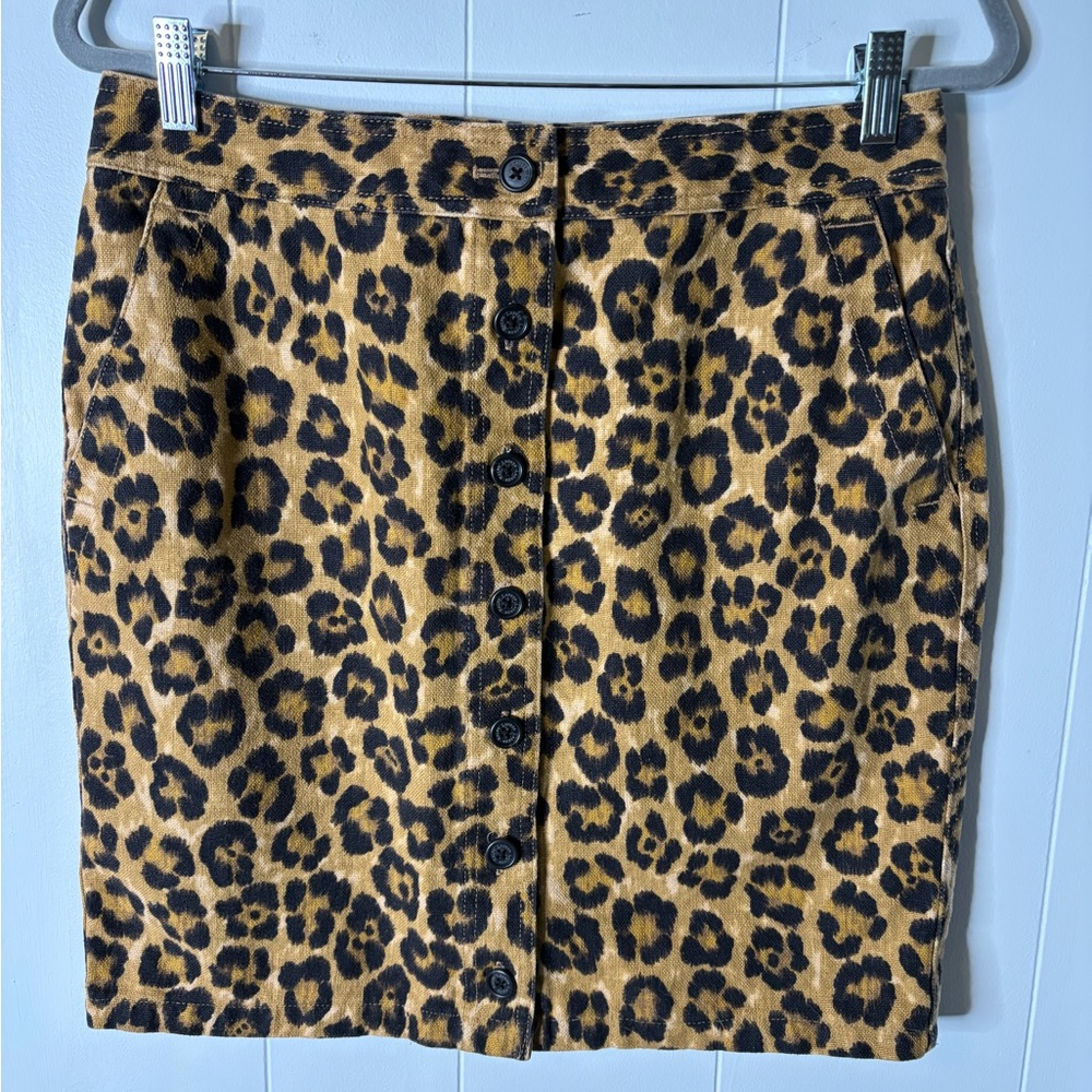 LRL Ralph Lauren Cheetah Pencil Print Skirt Size 8, Linen/Cotton, Button Front - Picture 3 of 11